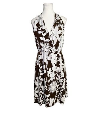 J.F.W by Just For Wraps Brown & White Floral Halter Wrap Dress